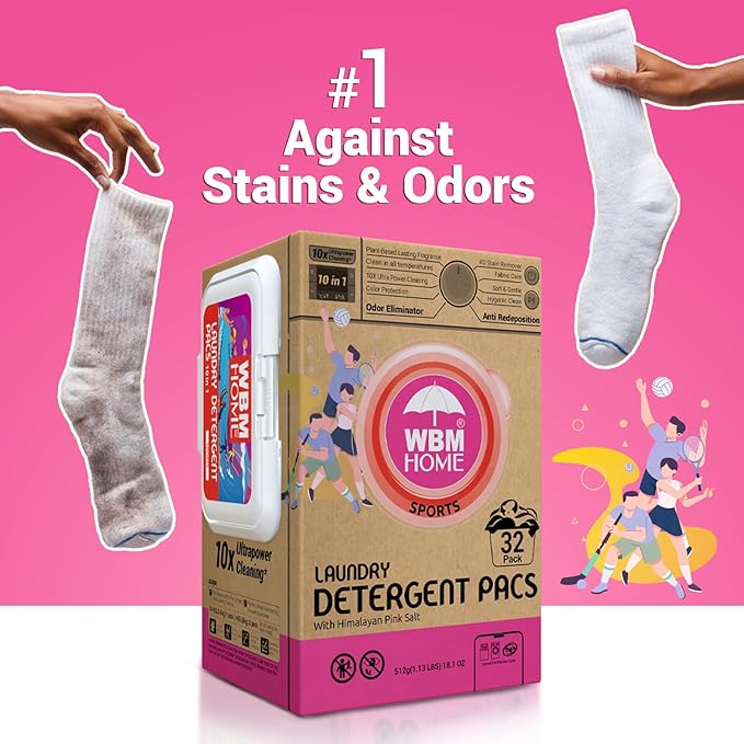 WBM Laundry Detergent Pods, Autumn Scent – 32 Pods in Recycleable Packaging for 10x Ultra Power Cleaning, Odor Defense for Activewear & Sports Shirts
