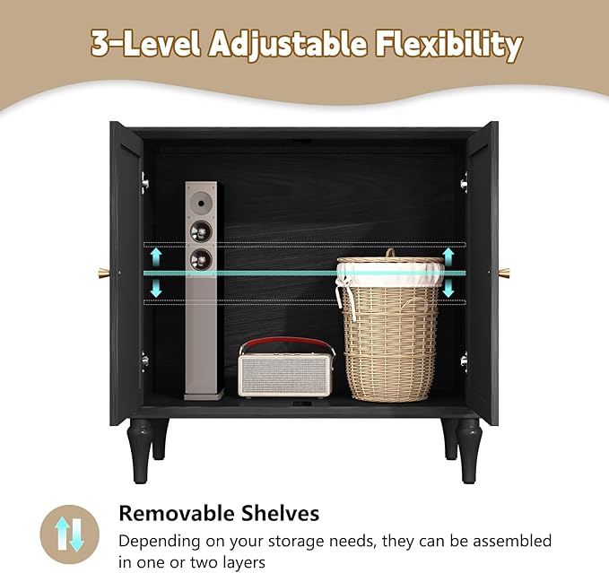 ARTPOWER Black Sideboard Buffet Cabinet with Storage, Mid-Century Modern Storage Cabinet with 2 Doors and Adjustable Shelves, Accent Style Sideboard for Entryway, Dining Room, Living Room