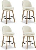 Counter Height Barstools 26 inch Upholstered Swivel Bar Stools with Back and Wood Legs for Kitchen Island,Set of 4,Linen Fabric-Armless
