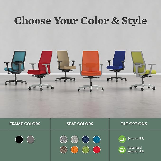 HON Ignition 2.0 Mid Back Task Chair, Spectrum Mesh, Advanced Synchro-Tilt Control, Office Chair with Lumbar Support, Height and Width Adjustable Arms, Titanium Frame, Blueberry