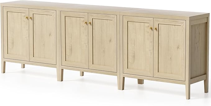 Sideboard Buffet Cabinets Set of 3 with Adjusable Shelves, Farmhouse Storage Cabinet, Credenza, Accent Cabinet, Kitchen Coffee Bar Console Table for Living Dining Room, Light Oak