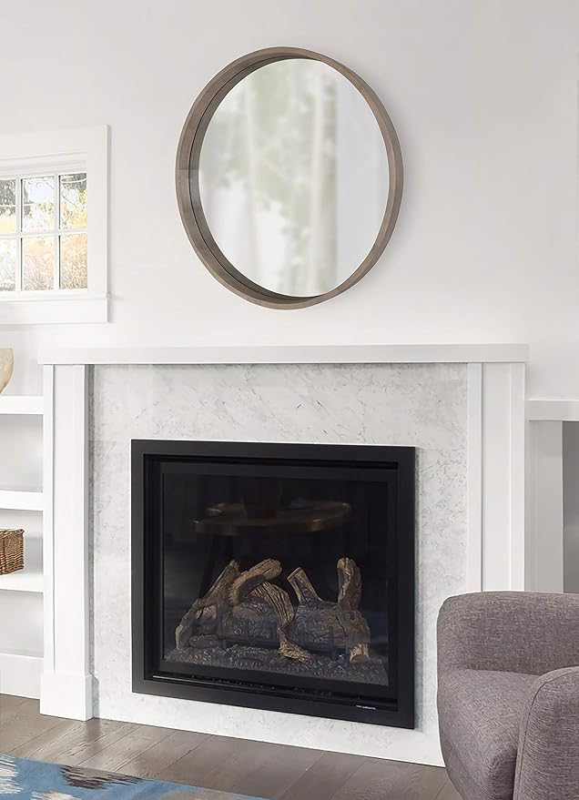 Kate and Laurel Hutton Round Decorative Wood Frame Wall Mirror, 30 Inch Diameter, Graywash