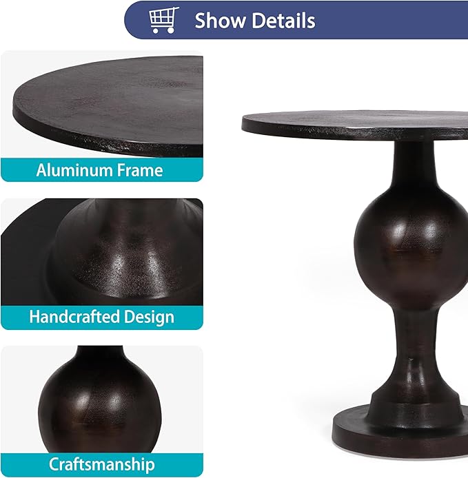 Christopher Knight Home Vintage Aluminum Round Dining Table with Pedestal Base, Table for Dining Set, Suitable for Small Living Areas,Furniture for Kitchen, Dining Room, Party, Raw Bronze