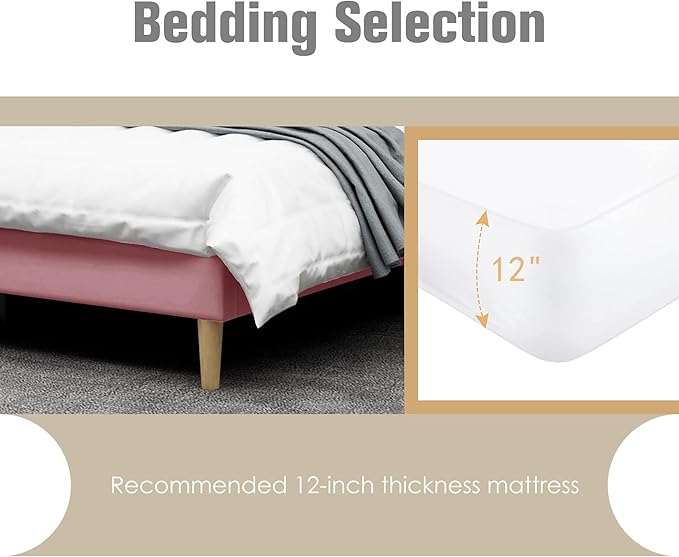 AGARTT Upholstered Platform Bed Frame Twin Size with Headboard and Footboard/Wooden Slats Support/No Box Spring Needed/Easy Assembly,Pink Velvet