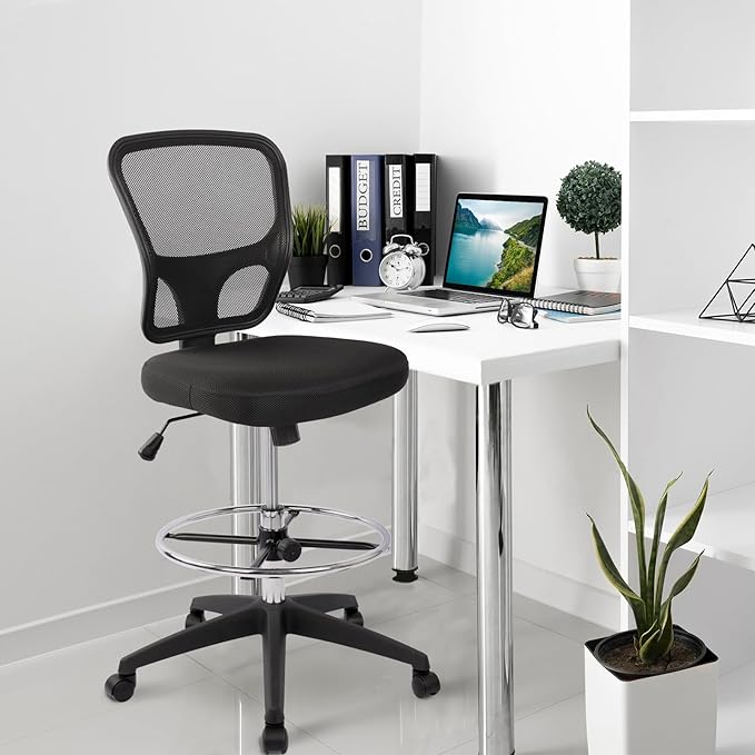 HYLONE Ergonomic Office Chairs, Office Drafting Chair, Rolling Stool Chair Armless Standing Desk Chair with Footrest Bar Stools for Home,Office & Bar
