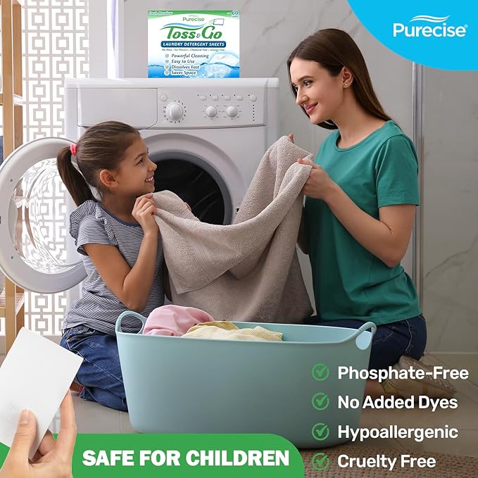 Purecise - Toss & Go - Fresh Meadow Laundry Detergent Sheets - Powerful Clean, No Mess, Fast-Dissolving, No Residue - 240 Loads - 30ct Pack of 4