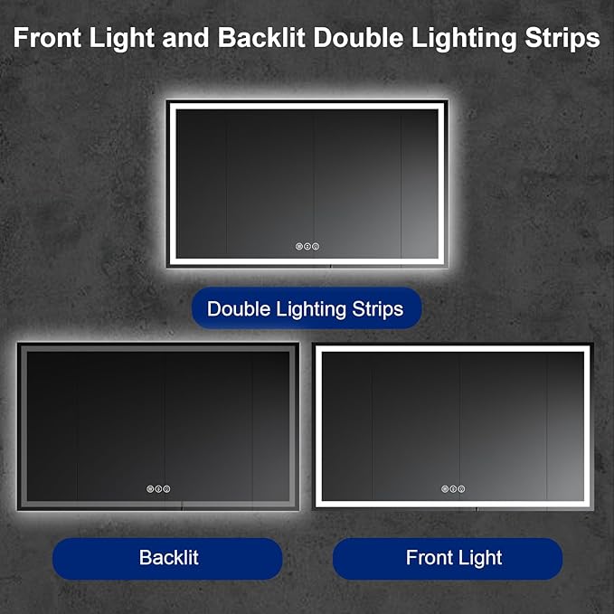 Awoco 60''x36'' LED Bathroom Mirror with Light, Lighted Vanity Mirror with Backlit and Front Light, Dimmable Anti-Fog Memory Function Lighted Mirror with 3 Colors for Bathroom Wall