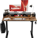 Agilestic Glass Standing Desk with Storage, 48 Inch Electric Adjustable Desk with Glass Shelf, Sit Stand Up Home Office Computer Table, Splice Board, Rustic Brown