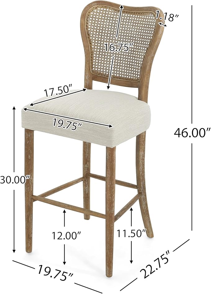 Christopher Knight Home Collda Modern Upholstered Barstools, Wicker Backrest, Vintage Classic Style for Home Bar, Living Room, Kitchen Counter (Set of 2), Dark Brown+Beige