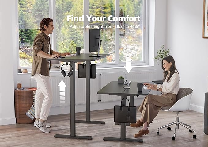 YDN Electric Standing Desk Adjustable Height, 55 x 24 Inches Stand up Desk with Cable Management, Home Office Desks with Splice Board & Black Frame, Black Top