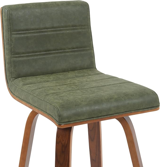 Vienna Modern Counter Height Swivel Bar Stool with Vintage Green Upholstered Seat and Walnut Finished Wood Frame Set of 4
