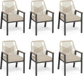 Patio Dining Chairs Set of 6, Heavy-Duty Woven Rope Outdoor Chairs with Waterproof Cushion and Wrought Iron Frame, All-Weather Outside Seating for Kitchen Garden Deck Backyard