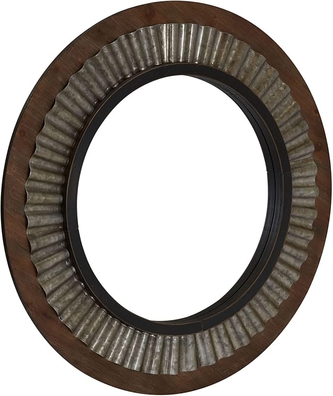 Household Essentials Household Essentials Wood Framed Sunburst Metal Mirror, Brown