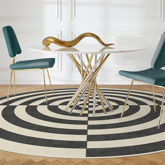 RUGGABLE x Jonathan Adler Machine Washable Modern Area Rug – Op Art Charcoal 8 ft Round, Stain-Resistant, Non-Slip – Large Rugs for Living Room, Bedroom, Hallway, Entryway & Office–with Cushioned Pad