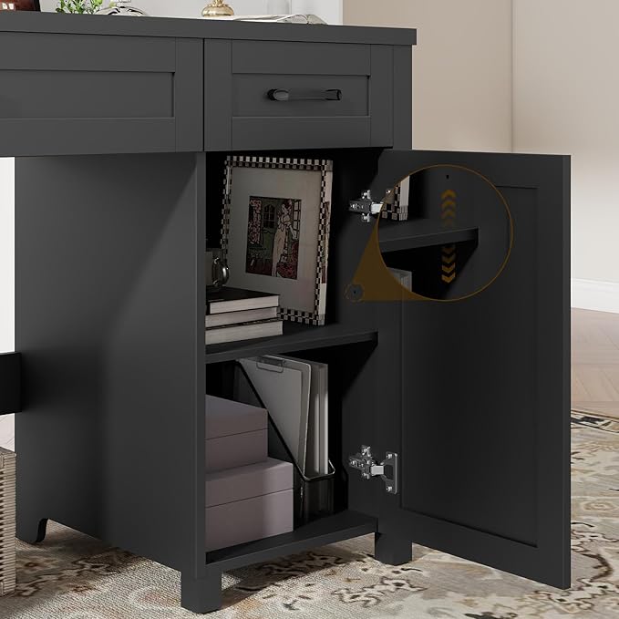 Farmhouse 47" Executive Desk, Computer Desk with Drawers and Storage Cabinet, Workstation for Home Office and Study.(Pure Black)