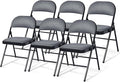 GOFLAME 6 Pack Folding Chairs, Fabric Dining Chair Set with Padded Seat & Metal Frame, Indoor Outdoor Upholstered Commercial Seat for Home Office Events Wedding Party, Grey & Black