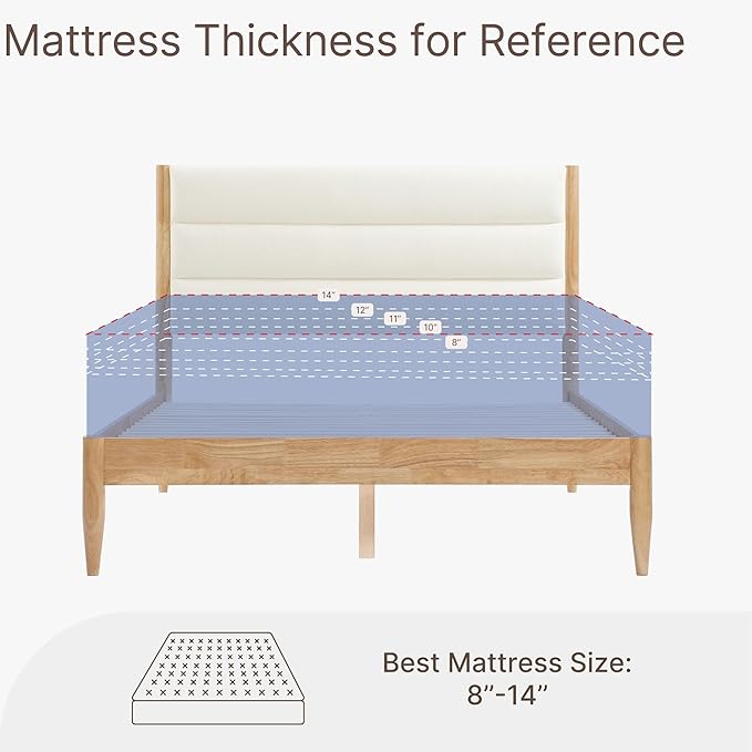 Wood Bed Frame with Headboard Upholstered Platform Mattress Foundation,Strong Wooden Slat Support,No Box Spring Needed