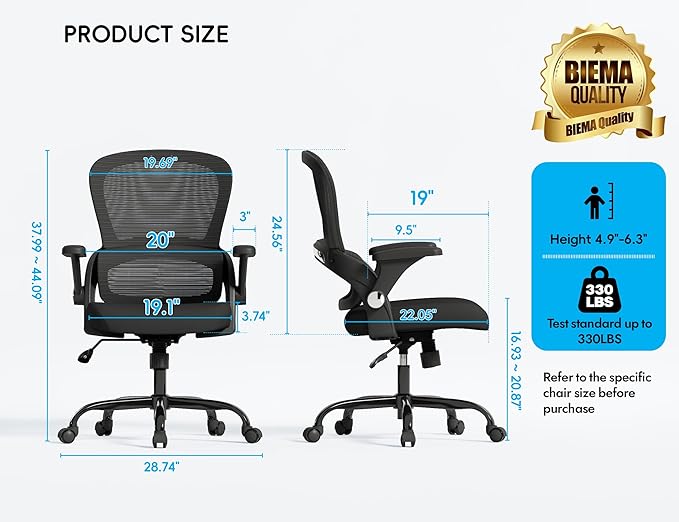 TRALT Office Chair - Ergonomic Office Chair with Back Support, Home Office Desk Chairs, 330lbs Wide Seat Big and Tall Office Chairs, Comfy Desk Chair for Work, Study, Office, Gaming (Black)