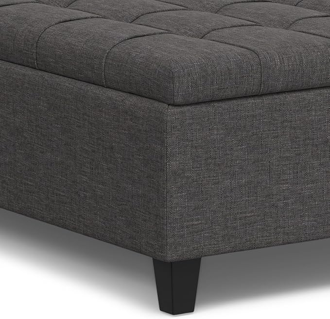 SIMPLIHOME Harrison Large Coffee Table Storage Ottoman - 40 inch Wide Upholstered Linen Look Fabric Square Lift-Top Ottoman in Slate Grey, Transitional Bench for Living Room with Sturdy Base