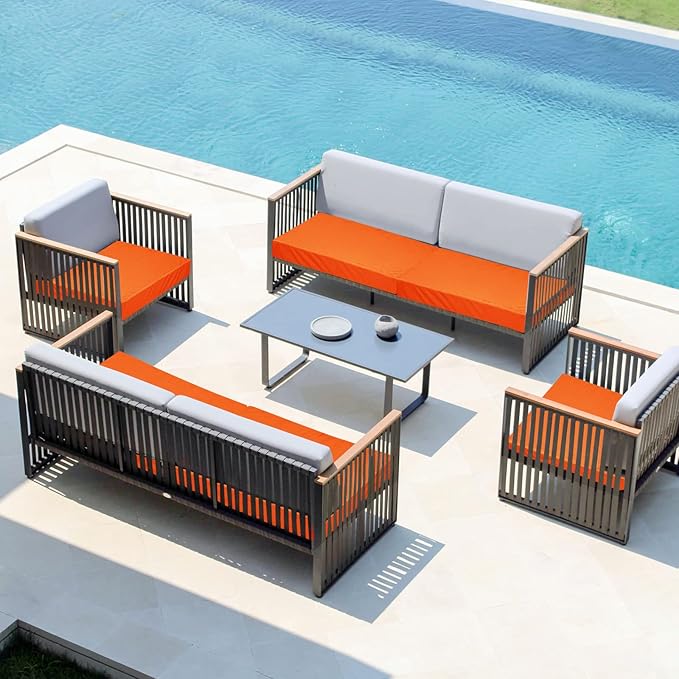 Easy-Going Waterproof Patio Cushion Covers 27x25x5 inch 4 Pack Replacement Non-Slip Outdoor Seat Cushion Slipcover with Zipper. Orange