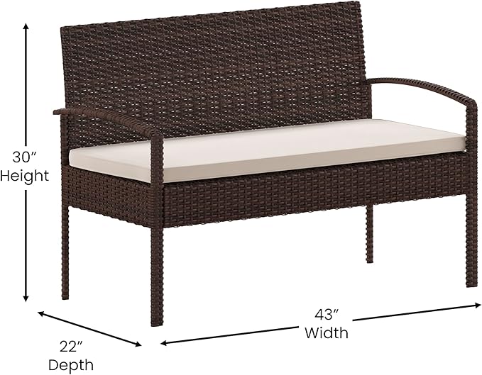 Flash Furniture Aransas Series 4 Piece Brown Patio Set with Steel Frame and Beige Cushions