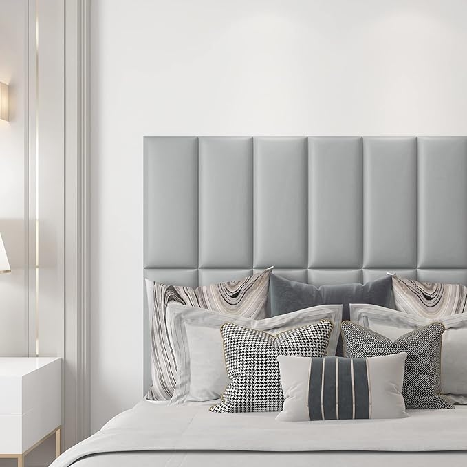 Art3d Peel and Stick Headboard for King, Full and Queen in Grey, Pack of 12 Wall Panels 3D Sized 9.84" x 23.62", Soundproof, Upholstered