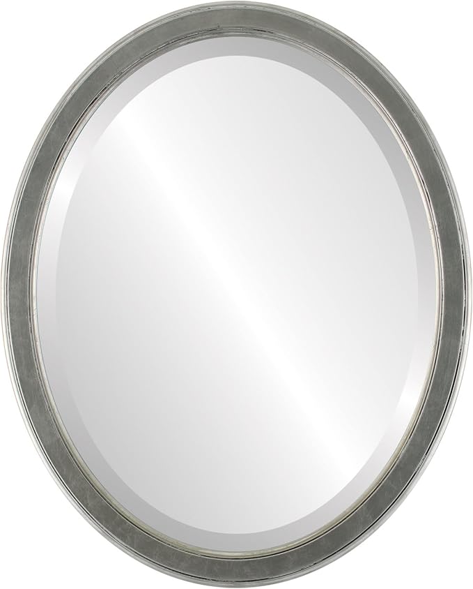 OVALCREST Oval Beveled Wall Mirror for Home Decor - Toronto Style - Silver Leaf with Black Antique - 26" x 22"