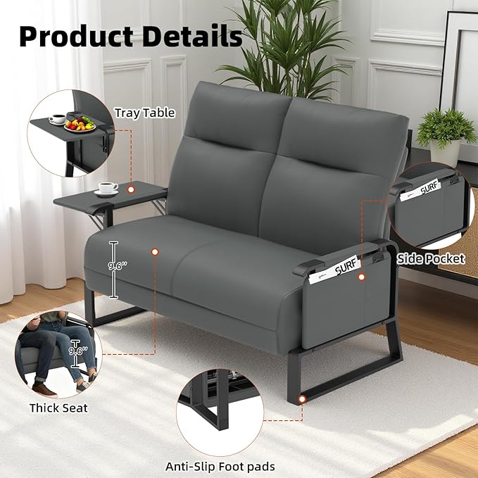 Modular Cloud Sectional Couches for Living Room, Faux Leather Loveseat & Accent Chairs Set of 2, Upholstered Sectional Sofa Set for Office, Gray