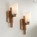 Possini Euro Design Ludlow Modern Wall Light Sconces Set of 2 Burnished Brass Gold Hardwired 4 1/2" Fixture Frosted White Glass Shade for Bedroom Bathroom Vanity Living Room Home Hallway Dining