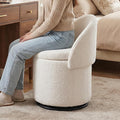 LukeAlon Sherpa Makeup Ottoman with Storage, Upholstered 360° Swivel Vanity Stool with Foldable Backrest Modern Cylindrical Footrest Stool for Living Room Bedroom, White