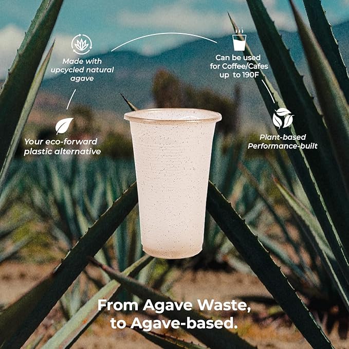 Sustainable Agave Co - Sweet Agave Fiber Cups - 12 Ounce - 100 Count - Plant-Based, Made With Upcycled Materials - Clear