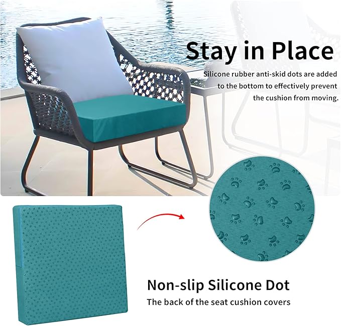 Easy-Going Waterproof Patio Cushion Covers 24x22x4 inch 2 Pack Replacement Non-Slip Outdoor Seat Cushion Slipcover with Zipper. Teal