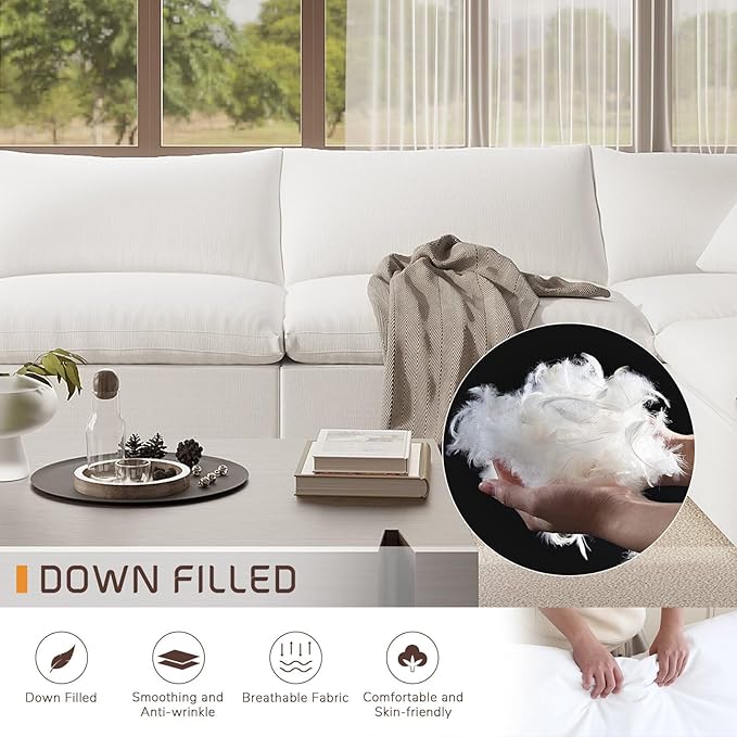 221.6" Oversized Cloud Modular Sectional Sofa,6 Seat Down Filled Sofa,Comfy Deep Seat Couch with Reversible Chaise & Cushions,Couch Cover Washable and Replaceable,White