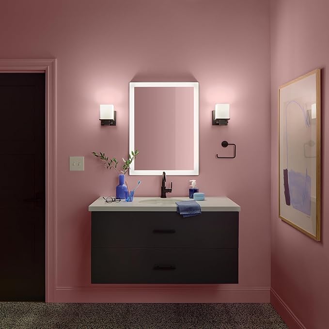 KICHLER Tully 6.5" 1-Light Wall Sconce with Satin Etched Cased Opal Glass in Black for Vanity, Living Room, Dining Room, Bedroom, Laundry Room, Mudroom, Hallway, Stairwell (6.5 x 5 x 7), 45149BK