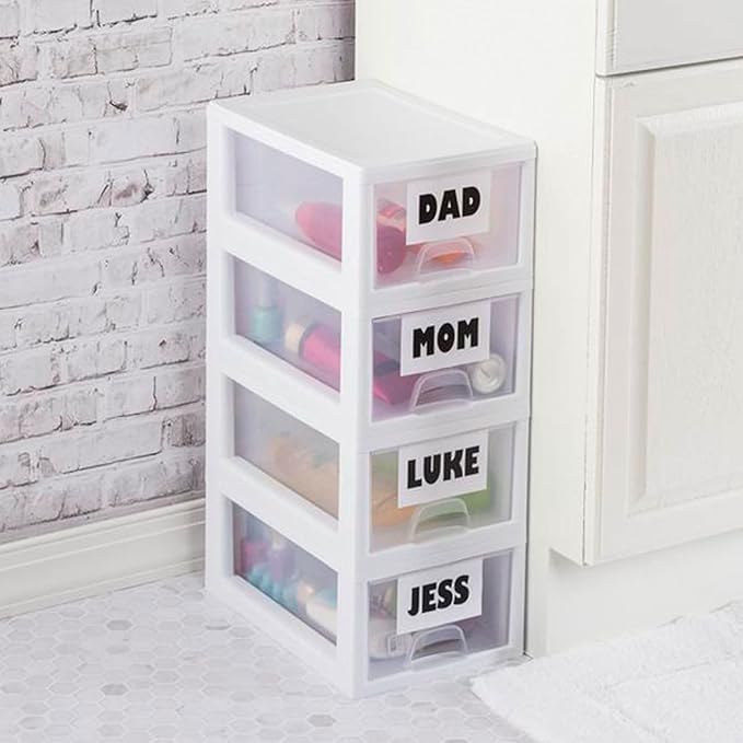 Sterilite 18-Pack Stacking Drawers, Clear Storage Closet Organizer, White Frame, 6 Quart