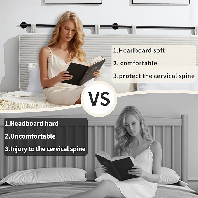 UEV Queen Headboard Only, Wall Mounted Hanging Upholstered Bed Head Board, Modern Vertical Channel Design of Fine Flannel, Elegant Beige Fluted Headboard for Bedroom (Beige, Queen Size)