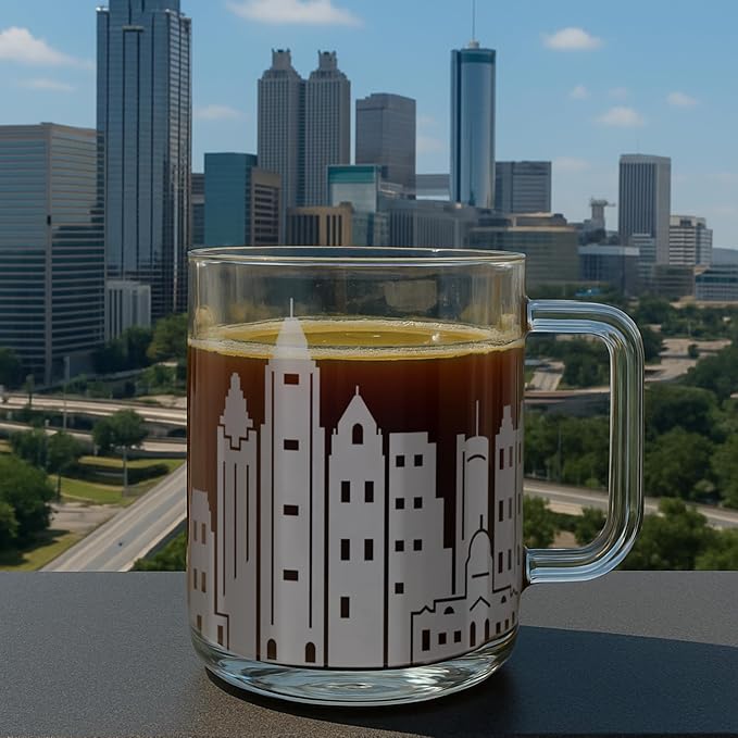 Greenline Goods – Atlanta, GA Skyline Glass Coffee Mugs (Set of 2), 15 oz – Etched Wrap Design