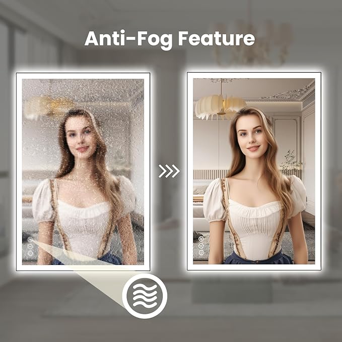 WTTY 24"X32" LED Bathroom Mirror with Black Frame, Bathroom Vanity Mirror with Lights for Wall, Front Light and Backlit, Anti-Fog, Dimmable, 3 Colors, Shatterproof, Memory, Horizontal/Vertical