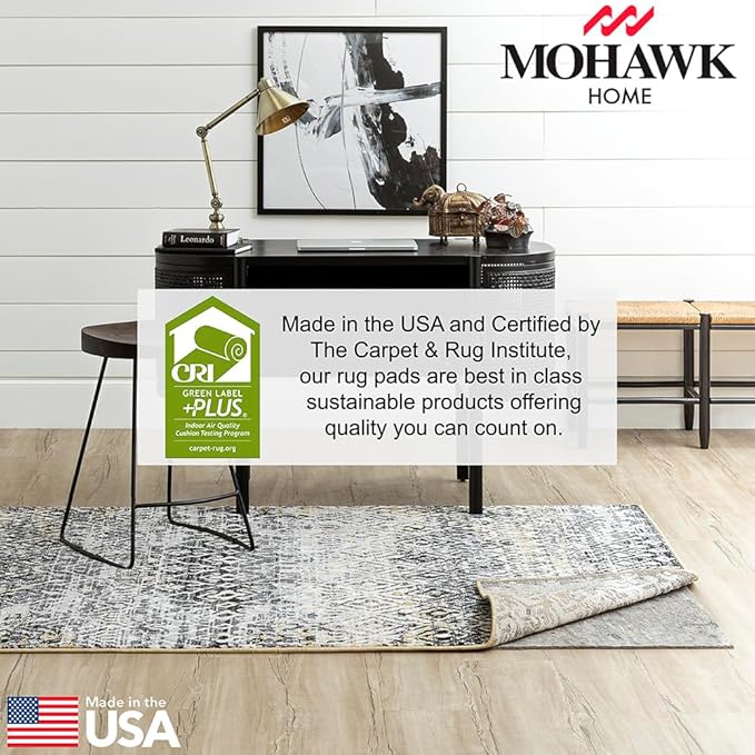 Mohawk Home 2' 2" x 10' Non Slip Grip Rug Pad 1/4" Thick Dual Surface Felt Cushion + Rubber Gripper - Safe for All Floors