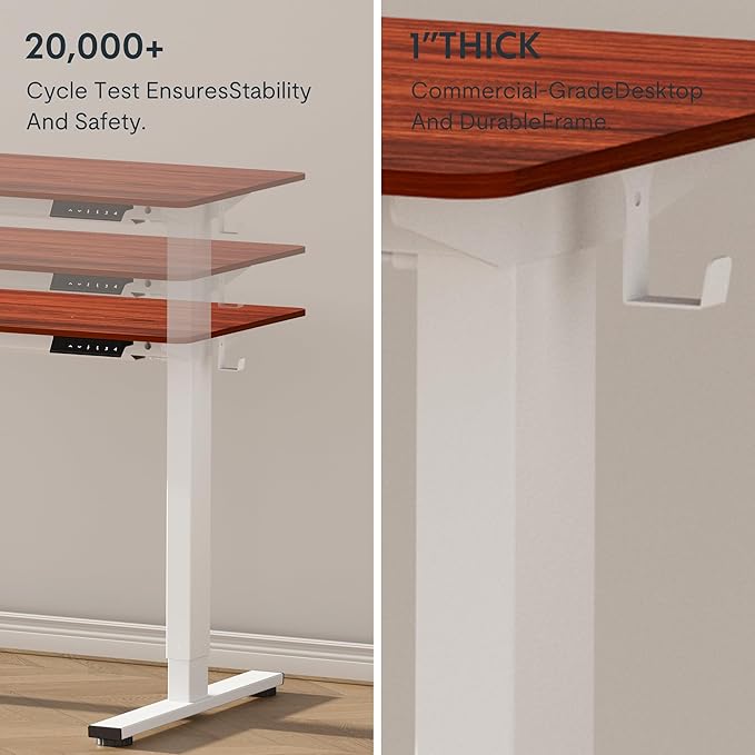 FLEXISPOT EN1 One-Piece Standing Desk 60"x24" Mahogany - 1" Thick Desktop, Home Office Use, Height Adjustable with 4 Memory Presets, Supports Multiple Monitors, 2 Packages