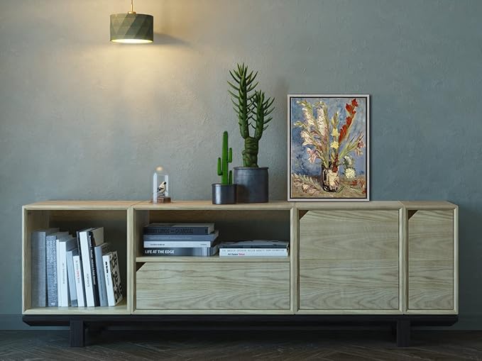 Wieco Art Framed Wall Art Vase with Gladioli and China Asters by Van Gogh Modern Floral Canvas Prints Artwork Abstract Flowers Pictures on Canvas for Living Room Home Decorations