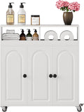 Bathroom Storage Cart with Doors，3-Door Cabinet & Divided Open Shelf，Rolling Organizer Cart for Bathroom, Toilet，White (1)