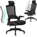 CLATINA Ergonomic High Swivel Executive Chair with Adjustable Height Head 3D Arm Rest Lumbar Support and Upholstered Back for Home Office Black Mesh 2 Pack