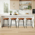 Swivel Bar Stools Set of 4, 24" Counter Height Bar Stool, Backless Barstools with Faux Leather Upholstered Seat&Sturdy Wood Legs for Kitchen Island, Brown