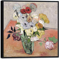 Wieco Art Framed Wall Art Japanese Vase with Roses and Anemones by Vincent Van Gogh Oil Paintings Reproduction Artwork Flowers on Canvas Wall Art for Home and office Decorations