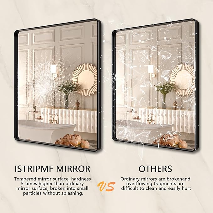 Black Wall Mirror for Bathroom 30x36 Inch,Matte Black Metal Framed Vanity Mirror,Tempered Glass,Anti-Rust,Horizontal or Vertical