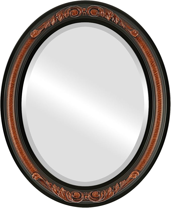 OVALCREST Oval Beveled Wall Mirror for Home Decor - Florence Style - Vintage Walnut - 44" x 34"
