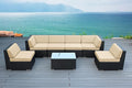 7-Piece Black Wicker Outdoor Patio Sectional Set - No Assembly (Supercrylic Beige)