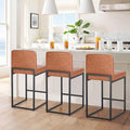 PHI VILLA Bar Stools Set of 3 - Counter Height Bar Stool Leather Stools for Kitchen Counter, Brown Bar Stools with Back