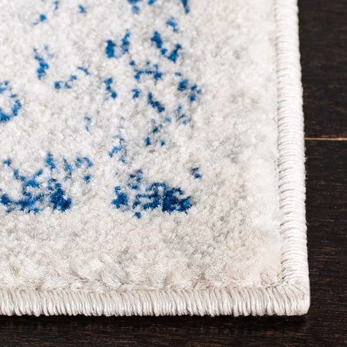 SAFAVIEH Evoke Collection Area Rug - 6'7" Square, Ivory & Navy, Distressed Design, Non-Shedding & Easy to Clean, Ideal for Living Room, Bedroom, Dining Space (EVK256N)
